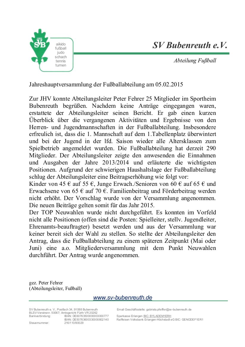 Bericht Abteilungsversammlung Fussball 2015